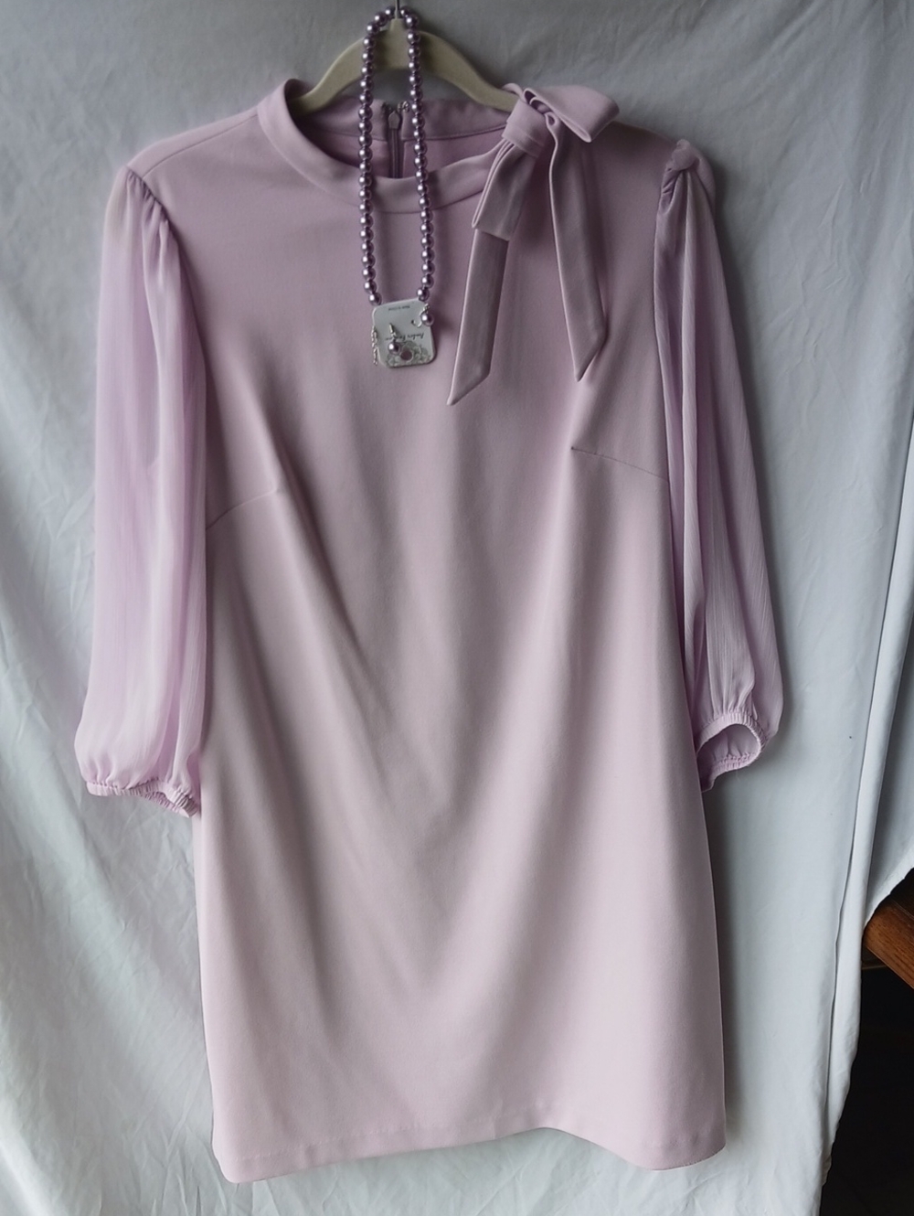 Calvin Klein Soft Pink Bow-Detail Dress. Necklace & Earings Included